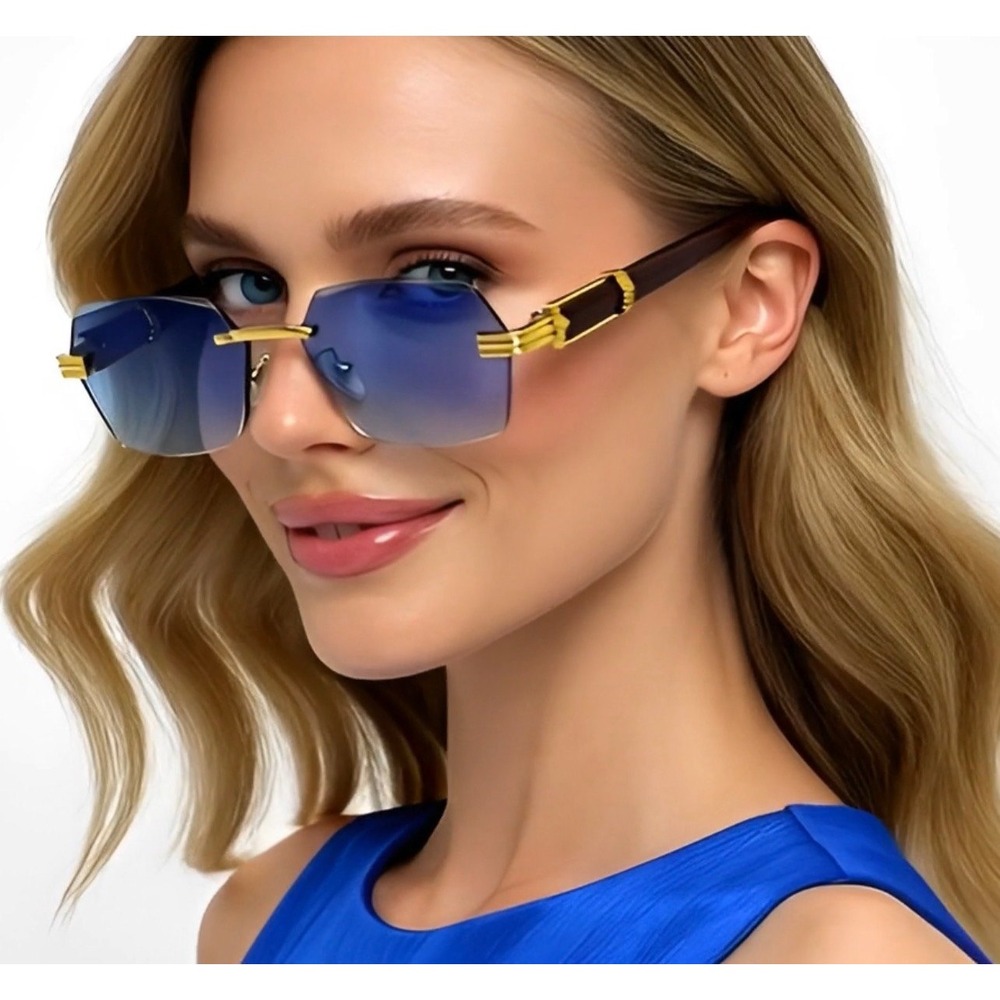 Fashion Sunglasses Designer Luxury Gold Frame Blue Lens Fashion Women Shades New